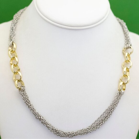 Vintage Two Tone Gold Silver Tone Multistrand Necklace, K33 - Picture 1 of 3